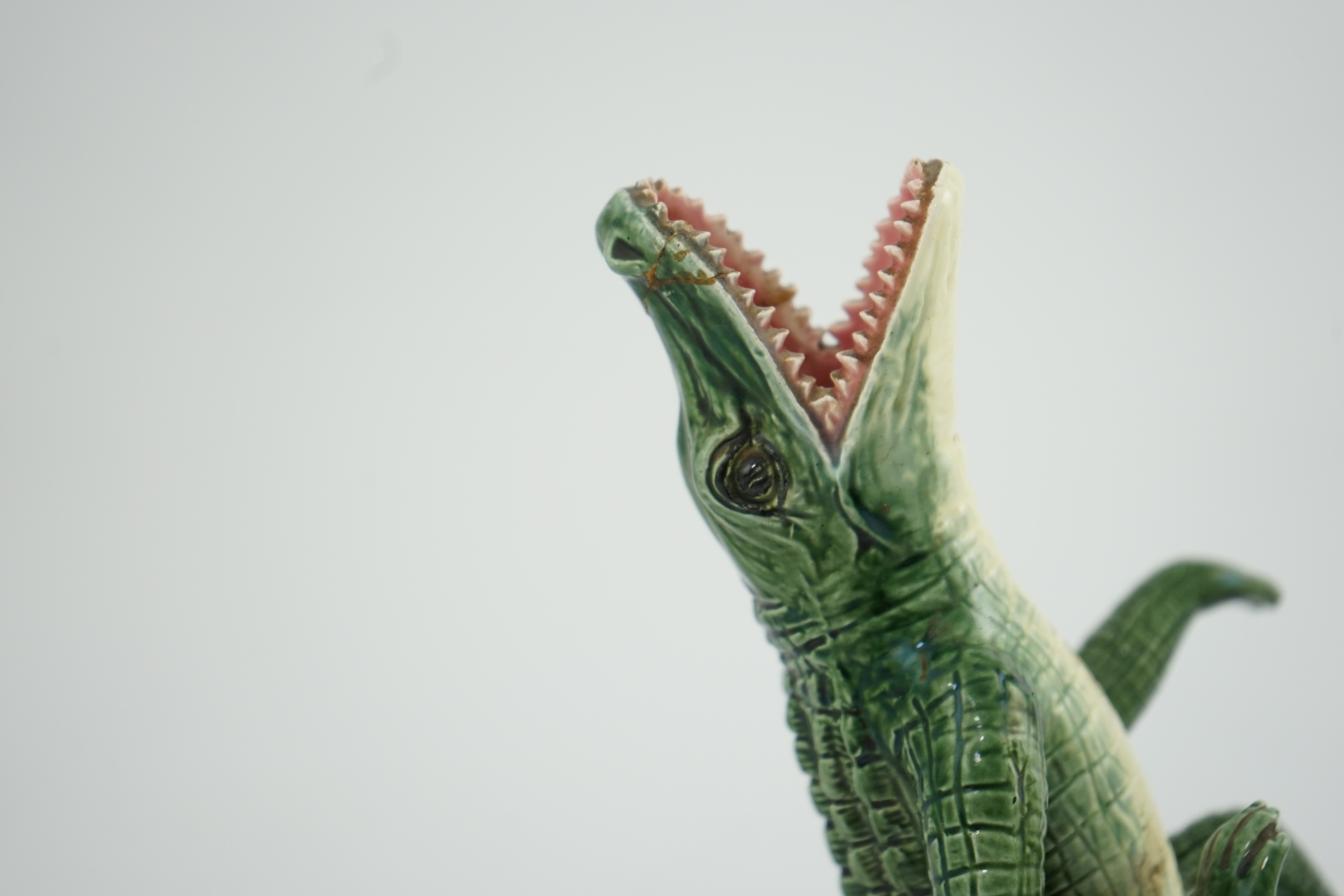 A late 19th century Continental majolica vase, in the form of a dancing crocodile